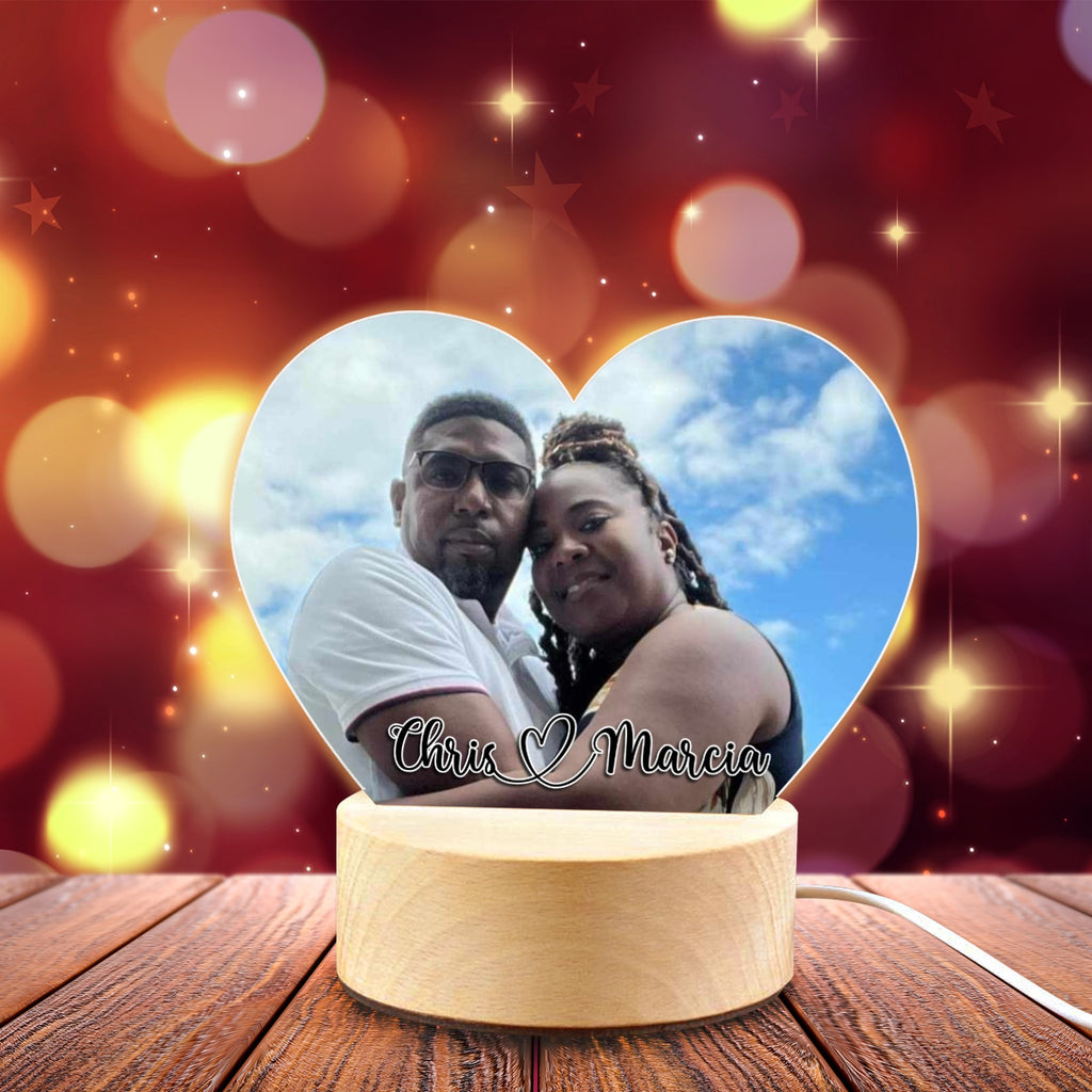 Heart-Shaped Acrylic Photo Panel with Light Base