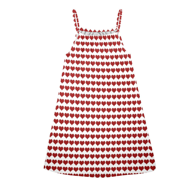 Red Hearts Drawstring Neck Sleeveless Dress (Model D68)