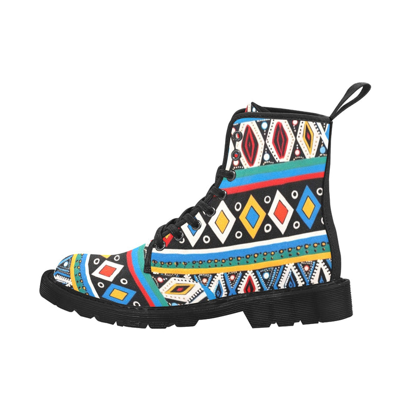 African Print, Masai Inspired Martin Boots for Women (Black)