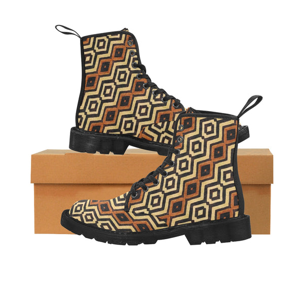 Bogolan Brown Print Martin Boots for Women (Black)