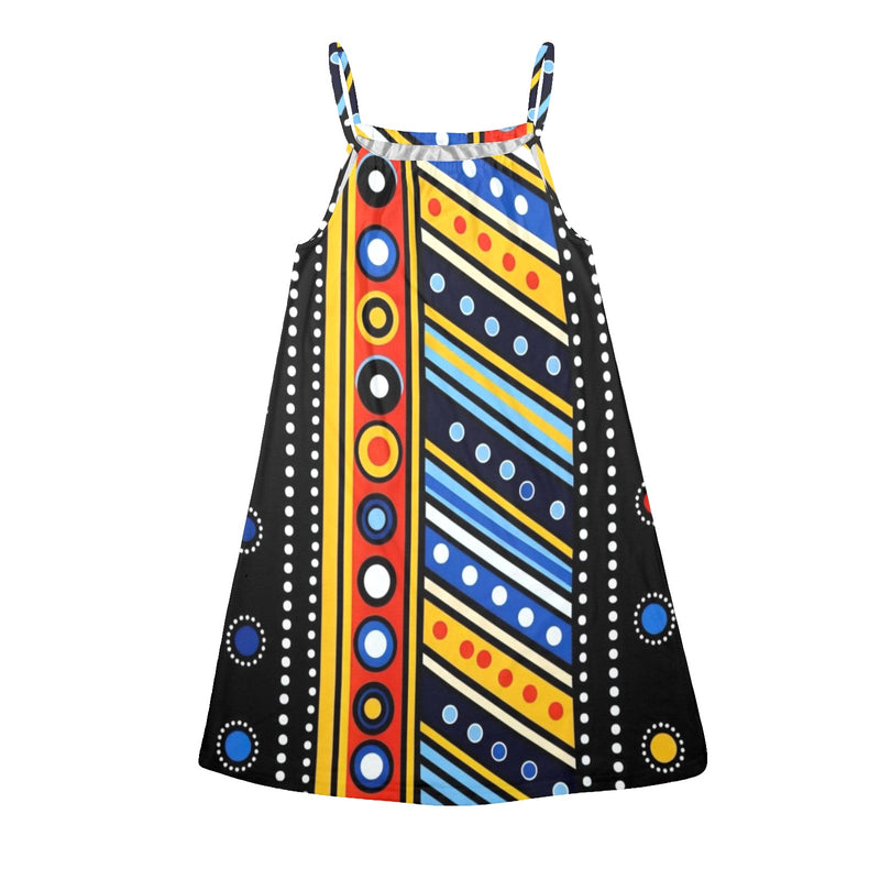 Colorful African Print Drawstring Neck Sleeveless Dress (Model D68)