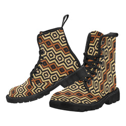 Bogolan Brown Print Martin Boots for Women (Black)