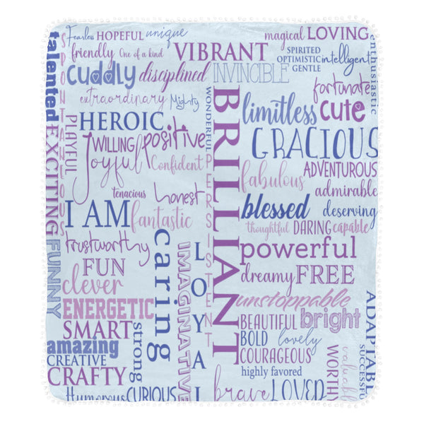 Positive Affirmations Purple Pom Pom Fringe Blanket 60"x80"