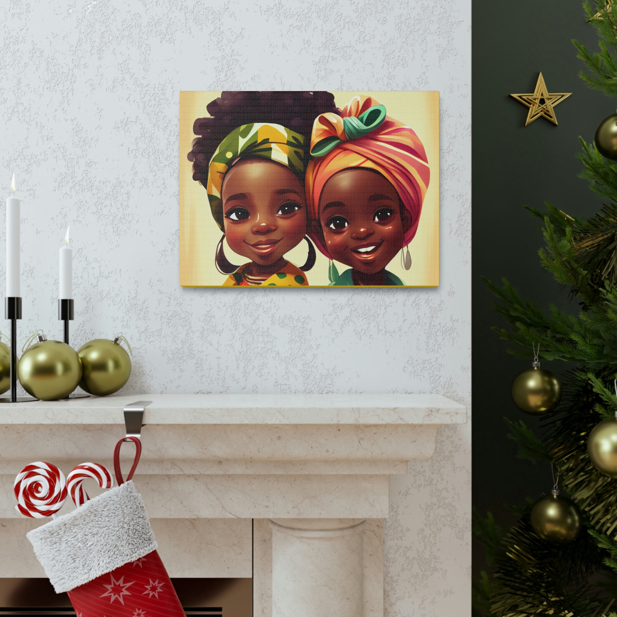 Cute Afro Girls Canvas, African Canvas, Canvas for Home Decor, Wall Decoration, Housewarming Gift, Girls Canvas