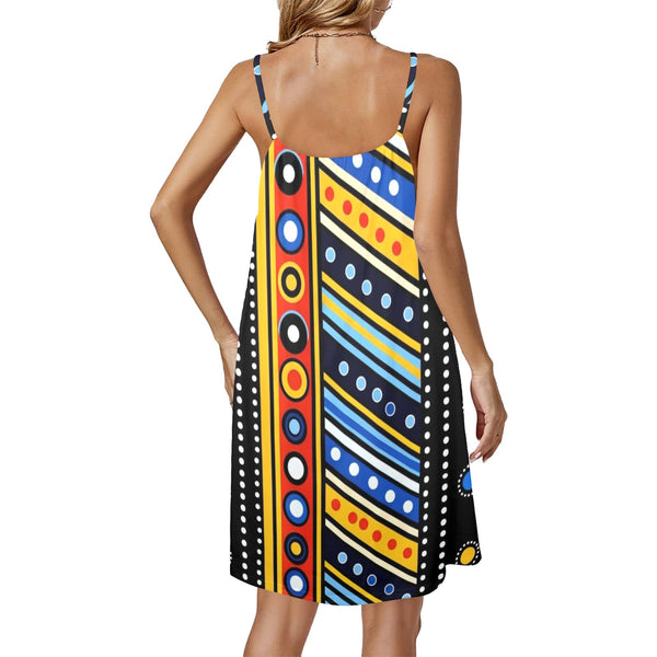 Colorful African Print Drawstring Neck Sleeveless Dress (Model D68)