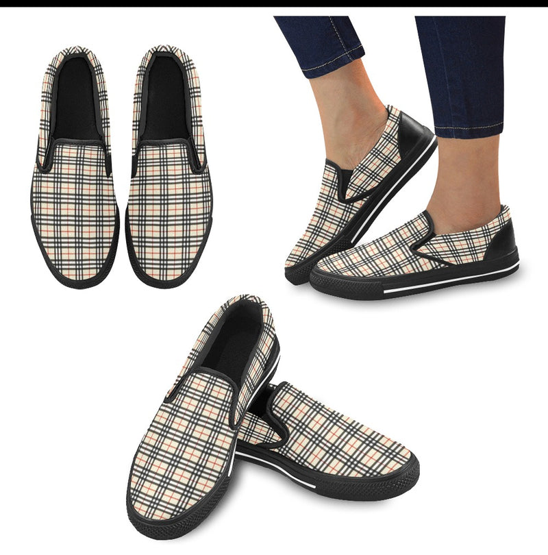 Plaid Beige Women's Slip-on Canvas Shoes (Model 019)