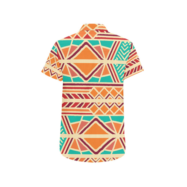 Orange African Print Men's Short Sleeve Shirt with Chest Pocket (Model T53)