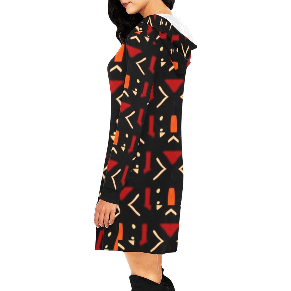 Hoodie MIni Dress/Bogolan Print