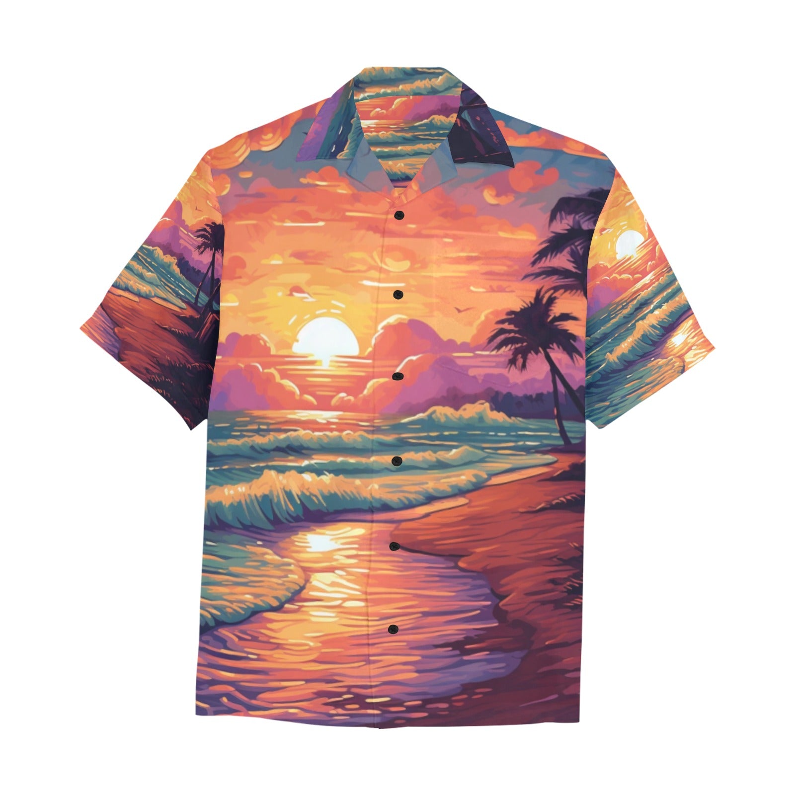 Hawaiian Print Shirt Hawaiian Shirt with Chest Pocket&Merged Design (T58)
