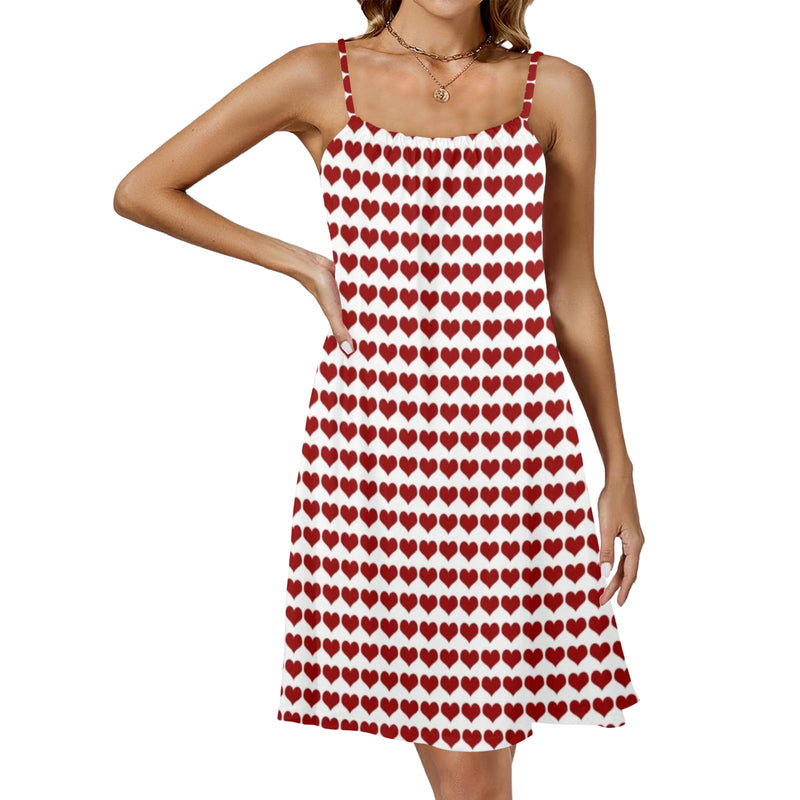 Red Hearts Drawstring Neck Sleeveless Dress (Model D68)