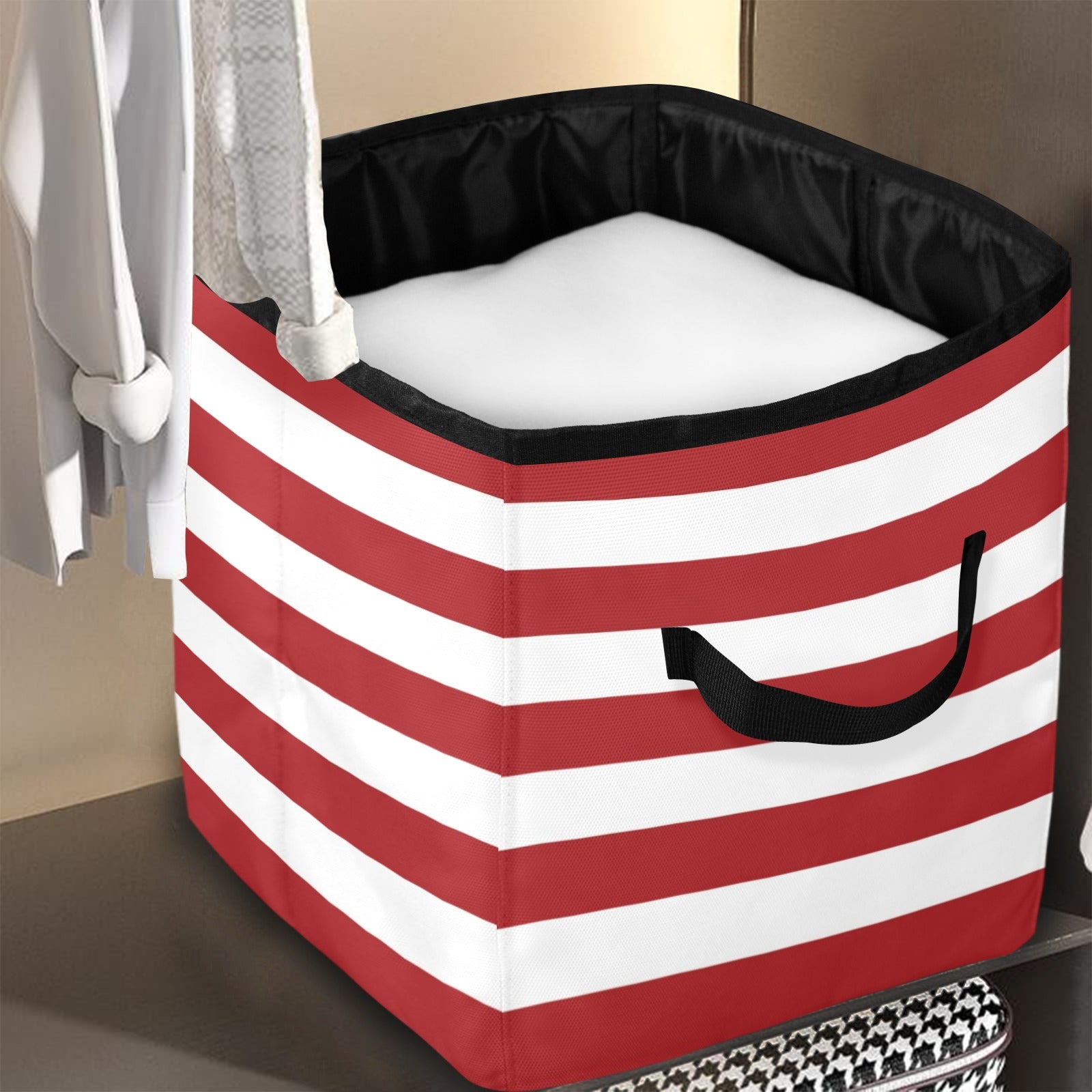 Red and White Striped Quilt Storage Bag