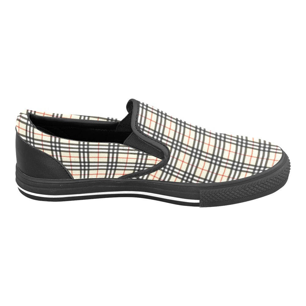 Plaid Beige Women's Slip-on Canvas Shoes (Model 019)
