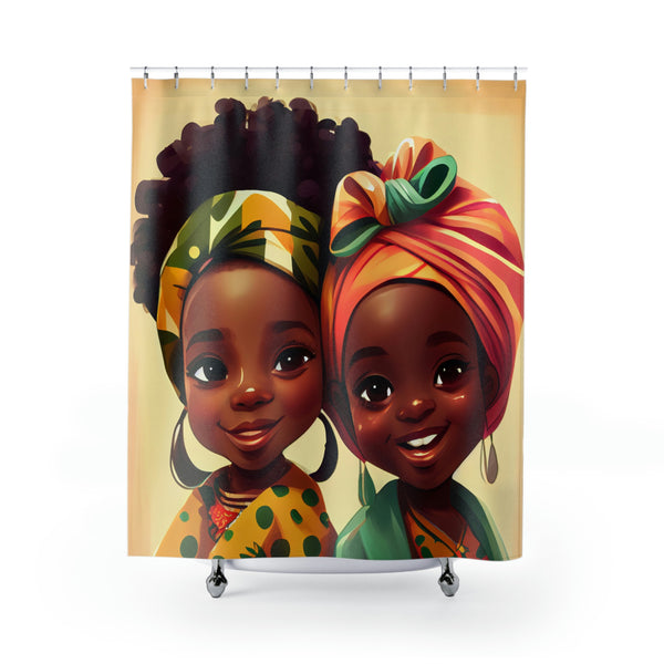 Shower Curtain, Cute Afro Girls Bathroom Shower Curtain, Girl Shower Curtain, Kids Bathroom Decor