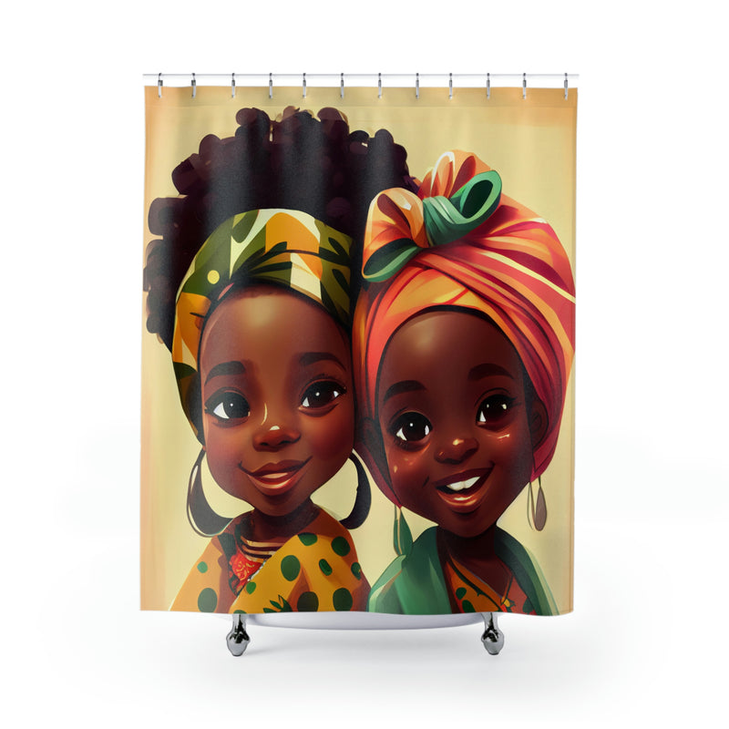 Shower Curtain, Cute Afro Girls Bathroom Shower Curtain, Girl Shower Curtain, Kids Bathroom Decor