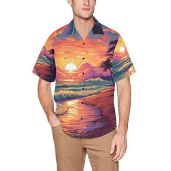 Hawaiian Print Shirt Hawaiian Shirt with Chest Pocket&Merged Design (T58)