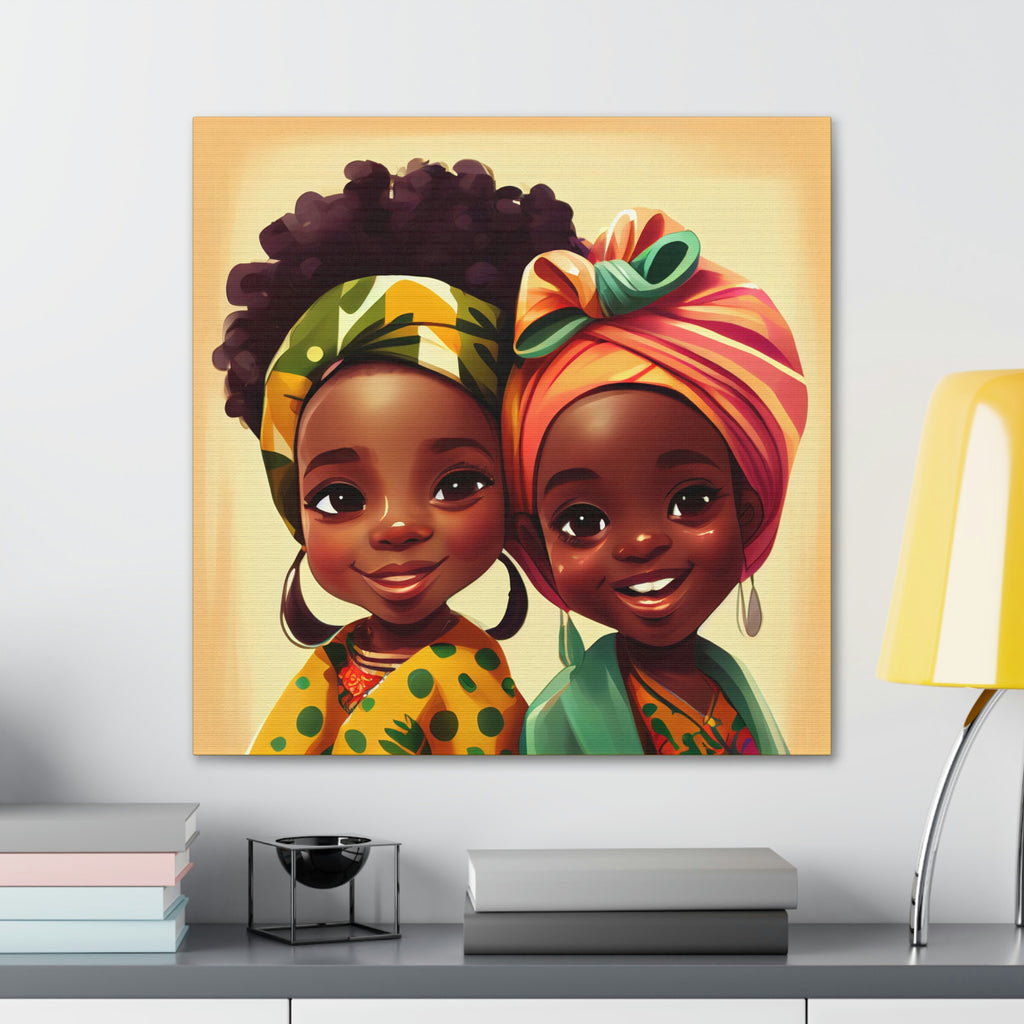 Cute Afro Girls Canvas, African Canvas, Canvas for Home Decor, Wall Decoration, Housewarming Gift, Girls Canvas