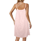 Pink Flower Design Drawstring Neck Sleeveless Dress