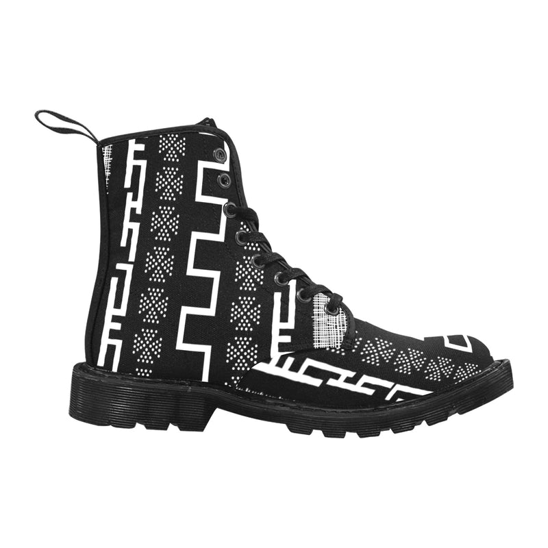 African Print Martin Boots for Women (Black) (Model 1203H)