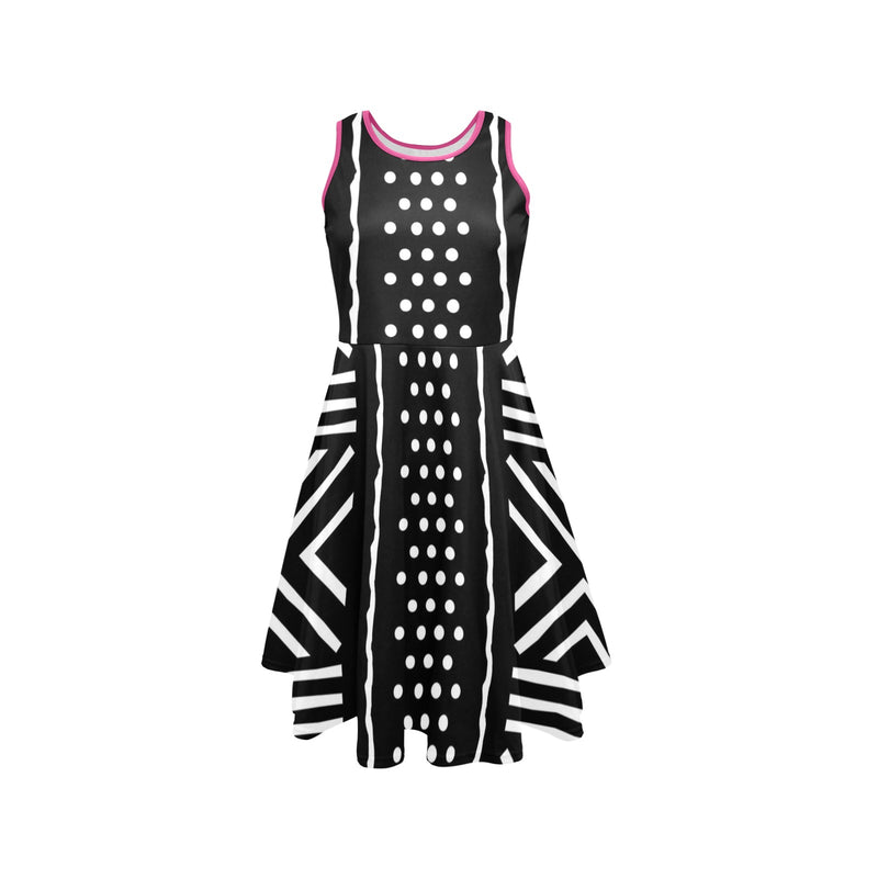 Black and White Print Dress Sleeveless Expansion Dress
