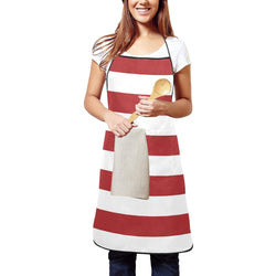Red and White Striped Women's Overlock Apron with Pocket