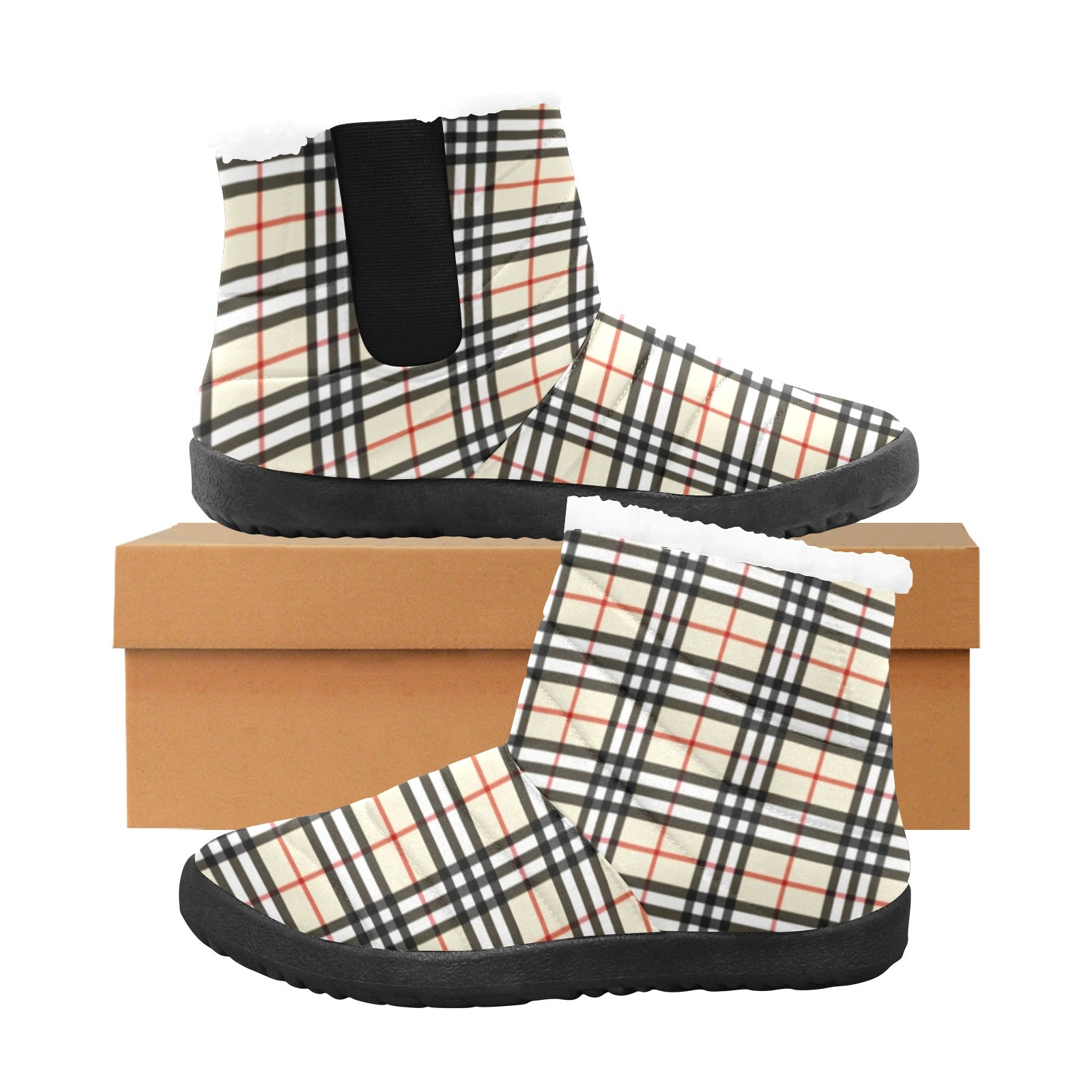 Plaid Beige Women's Cotton-Padded Shoes