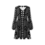 Black and White Aztec Print V-Neck Loose Fit Dress