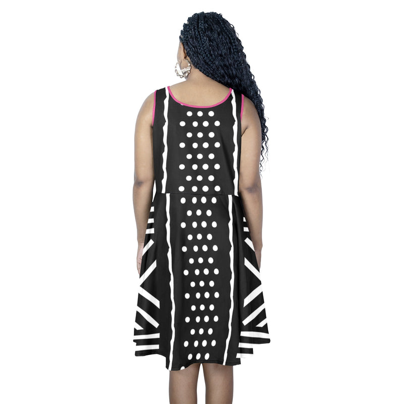Black and White Print Dress Sleeveless Expansion Dress