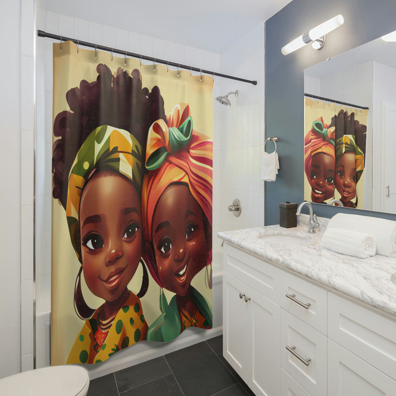 Shower Curtain, Cute Afro Girls Bathroom Shower Curtain, Girl Shower Curtain, Kids Bathroom Decor