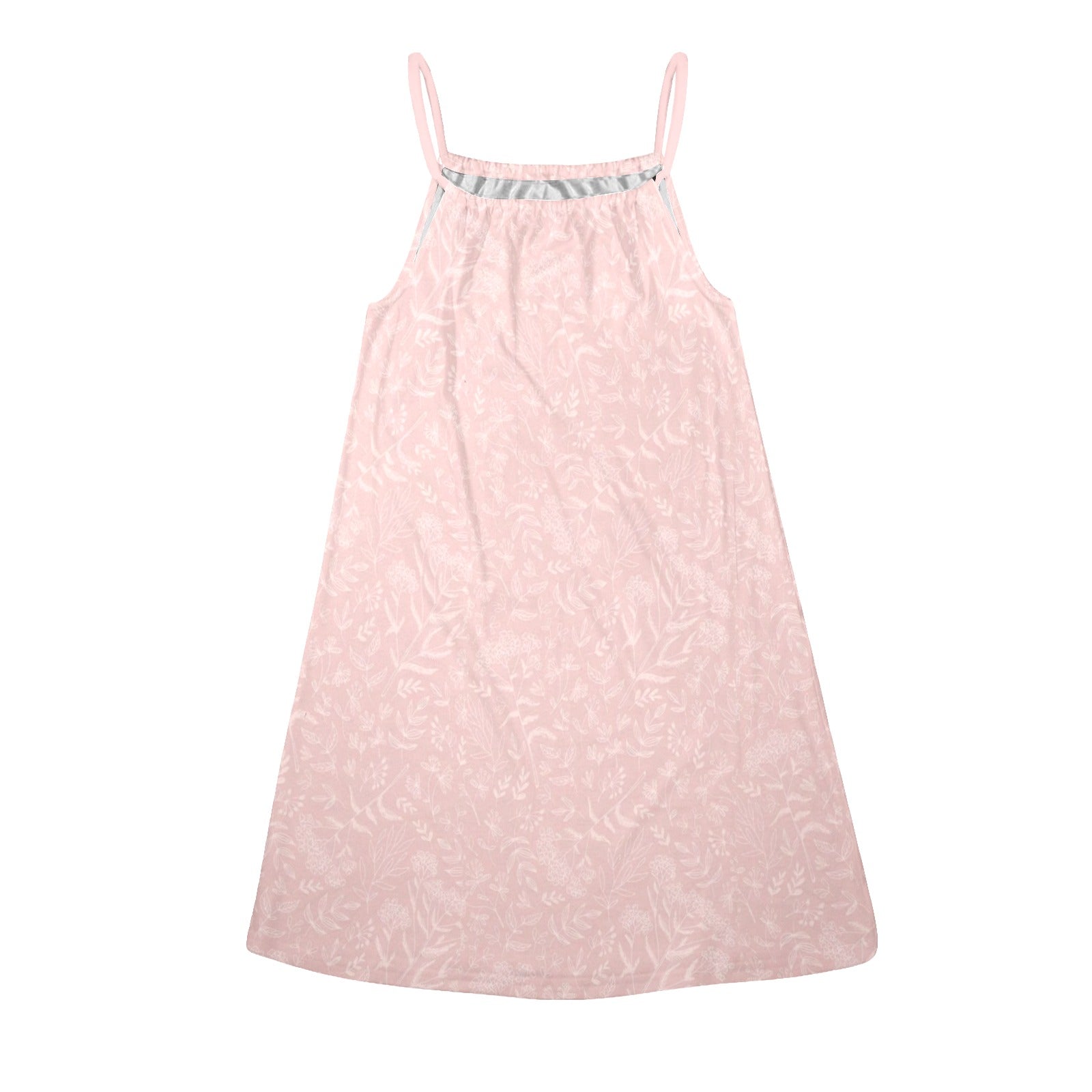 Pink Flower Design Drawstring Neck Sleeveless Dress