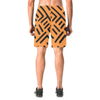 Beach Shorts, Orange Print Swim Shorts Men's All Over Print Elastic Beach Shorts