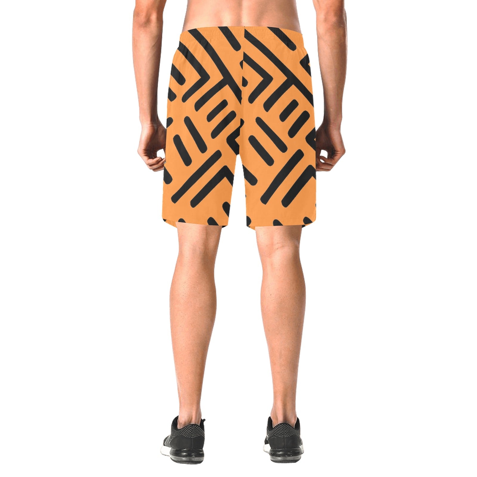 Beach Shorts, Orange Print Swim Shorts Men's All Over Print Elastic Beach Shorts