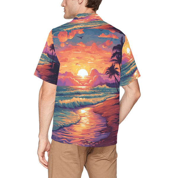 Hawaiian Print Shirt Hawaiian Shirt with Chest Pocket&Merged Design (T58)