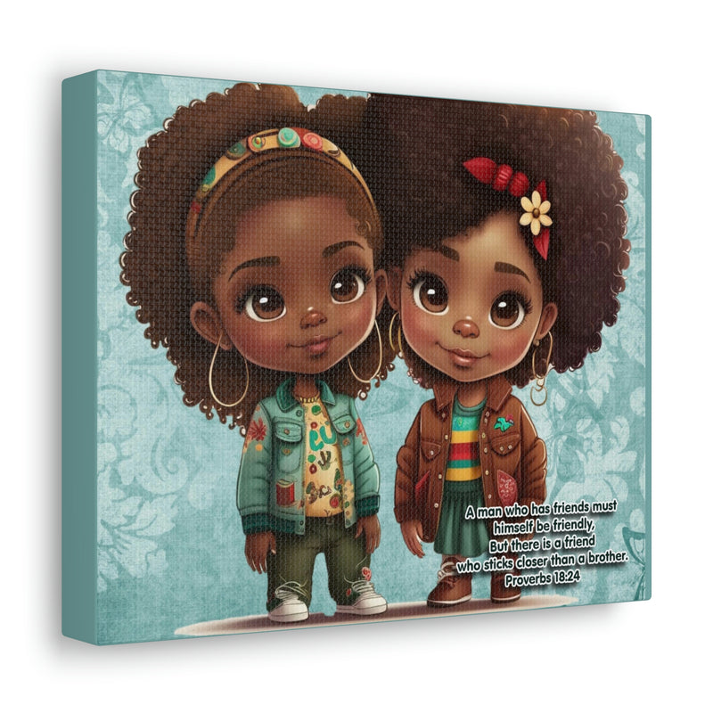Canvas Gallery Wrap, Friends, Christian, There is a Friend, African American Girls, Picture Frame