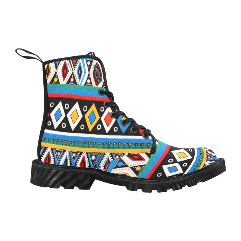 African Print, Masai Inspired Martin Boots for Women (Black)