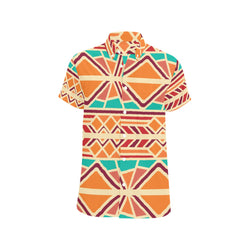 Orange African Print Men's Short Sleeve Shirt with Chest Pocket (Model T53)