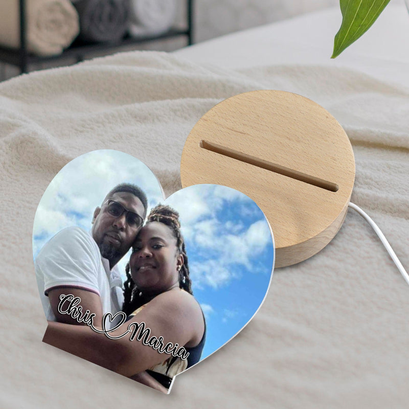 Heart-Shaped Acrylic Photo Panel with Light Base