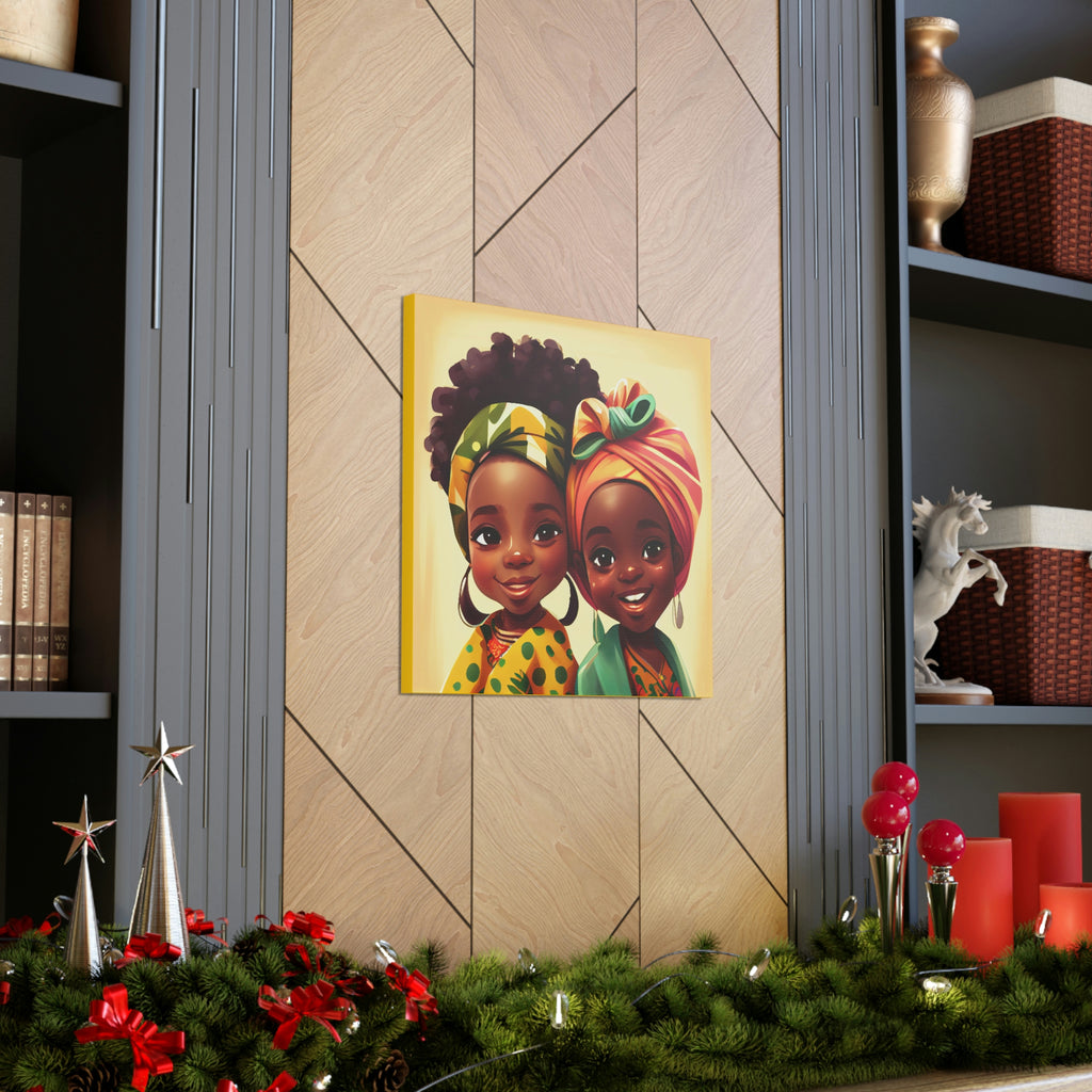 Cute Afro Girls Canvas, African Canvas, Canvas for Home Decor, Wall Decoration, Housewarming Gift, Girls Canvas