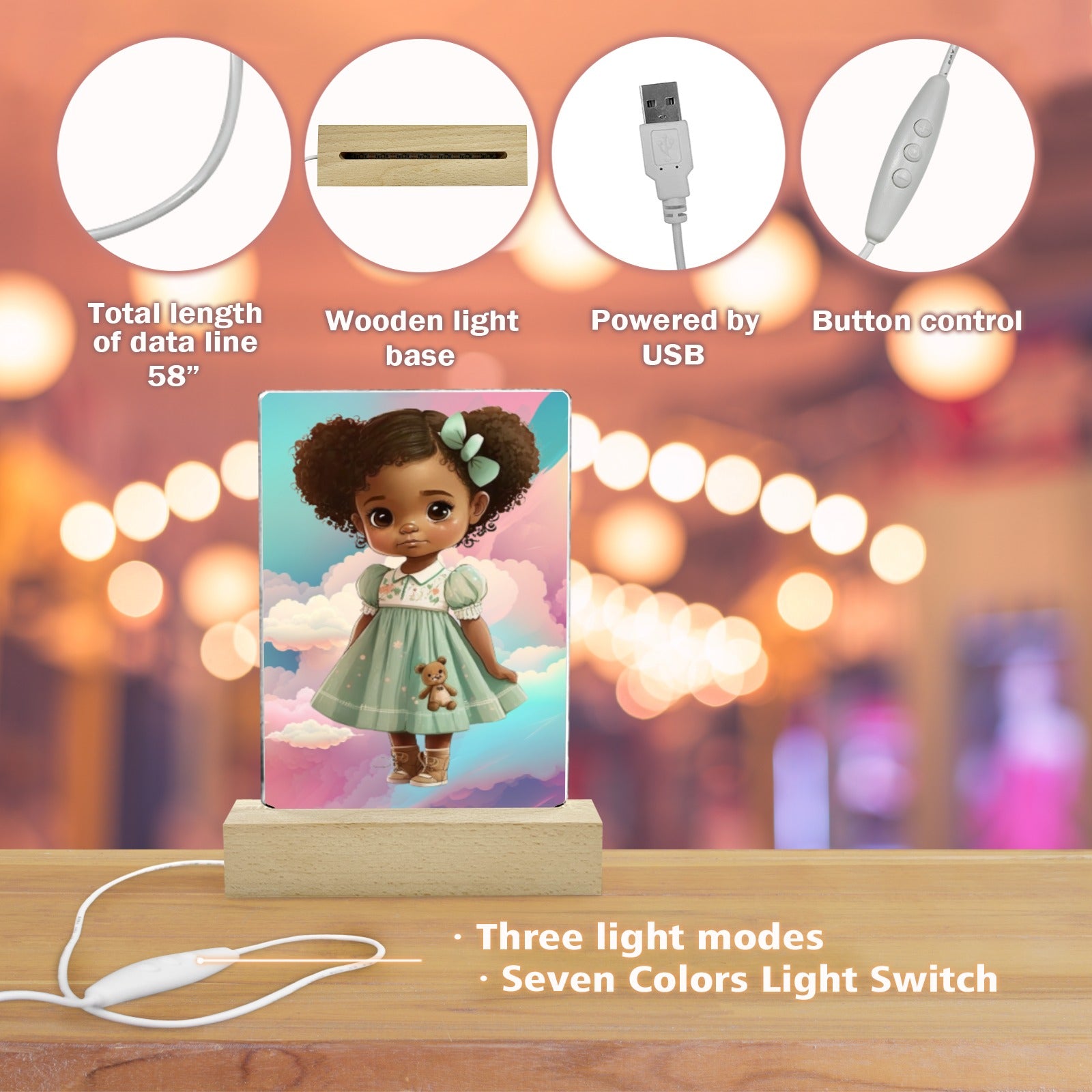 Breanna Design Acrylic Photo Print with Colorful Light Square Base 5"x7.5"
