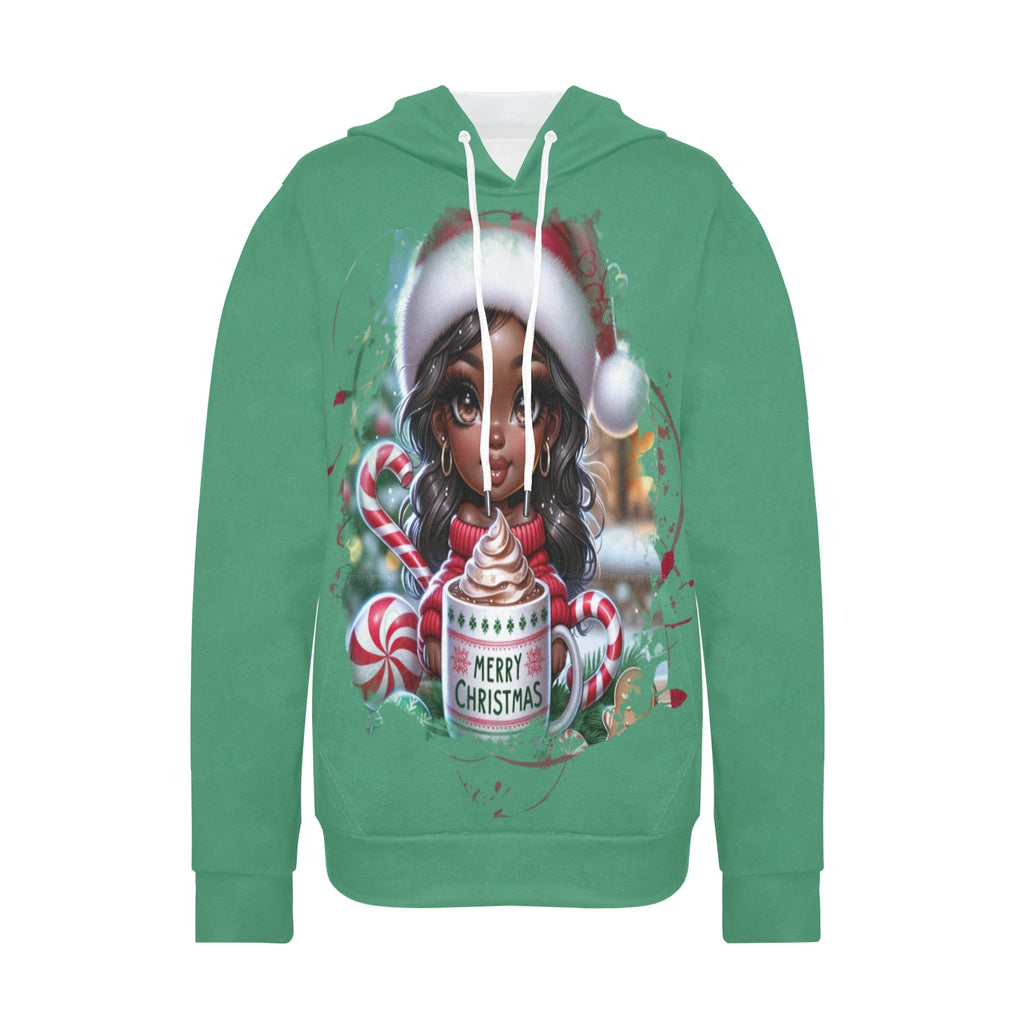 Merry Christmas Women's Fleece Hoodie w/ White Lining Hood