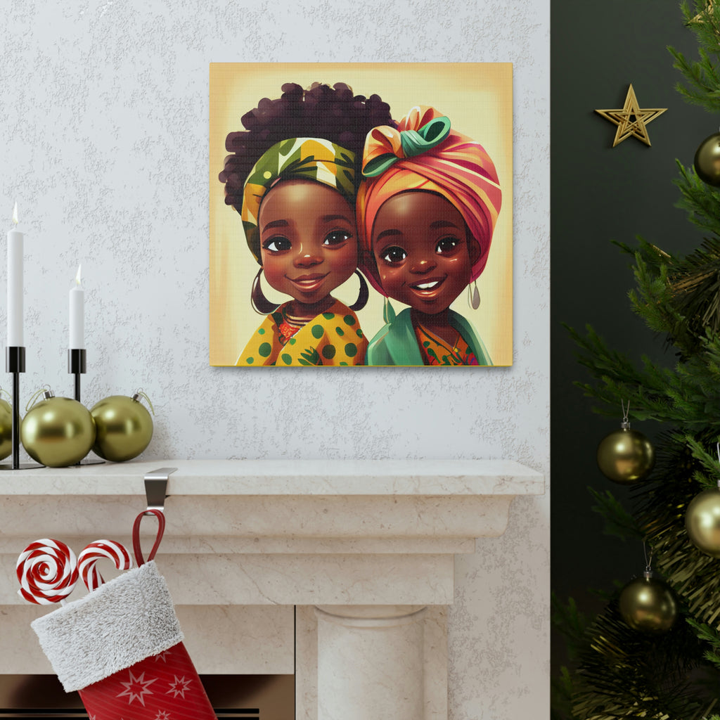 Cute Afro Girls Canvas, African Canvas, Canvas for Home Decor, Wall Decoration, Housewarming Gift, Girls Canvas