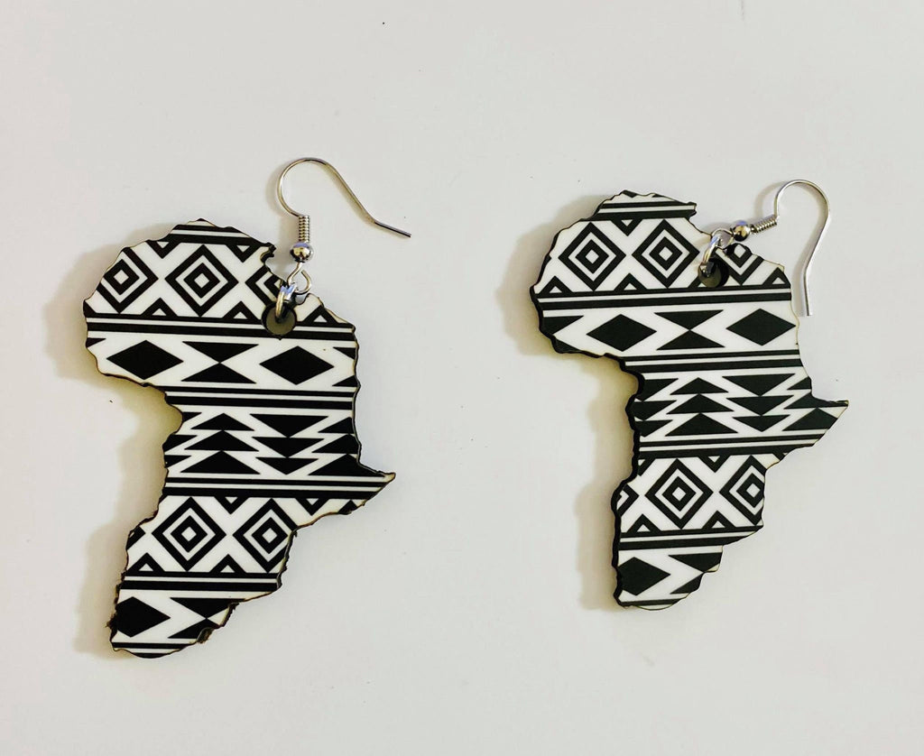 Wooden African Inspired Earrings, African American Woman, Kenya