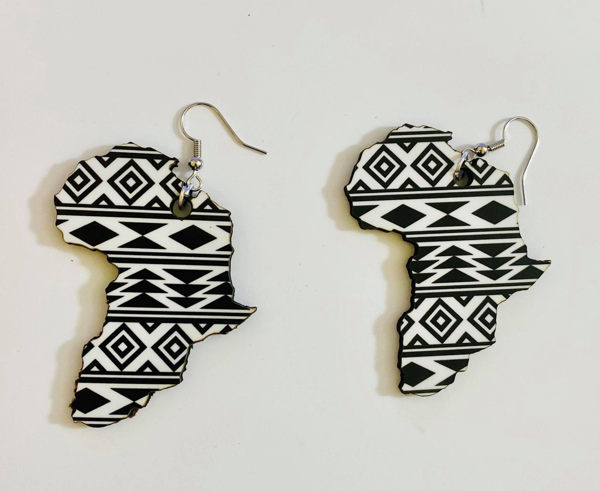 Wooden African Inspired Earrings, African American Woman, Kenya