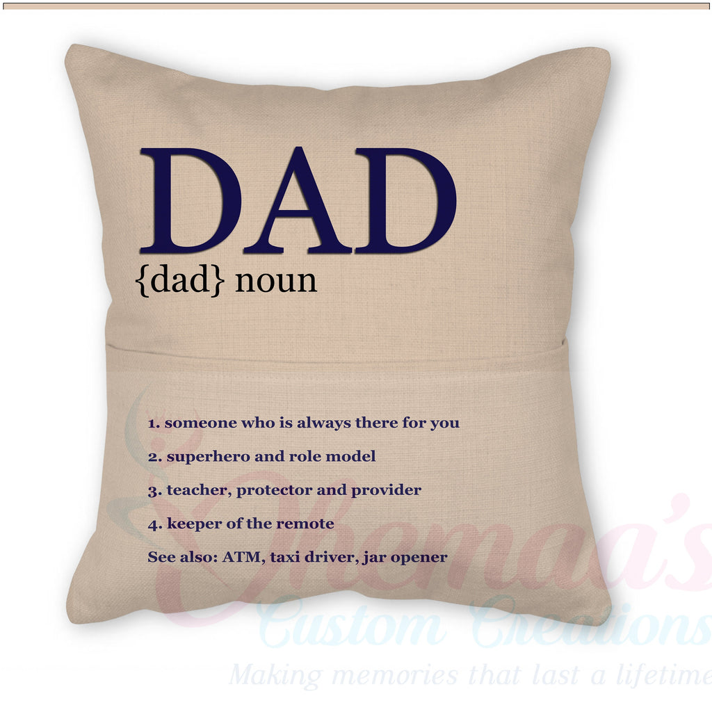 Fathers Day, Personalized pocket pillow with Insert and Cover,Best Gift for Dad, Father's Day gift