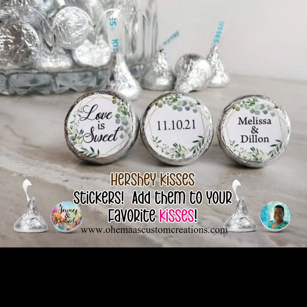 Printed Hershey Kiss® Stickers -100 stickers | Personalized Wedding Favors, Bridal Shower Candy, Custom candy label,