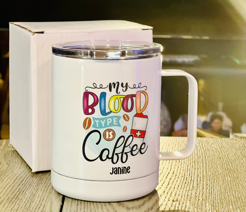 Personalized Name White Stainless Steel Coffee Mug with Lid - Double Walled Stainless Steel Mug | Coffee Mug
