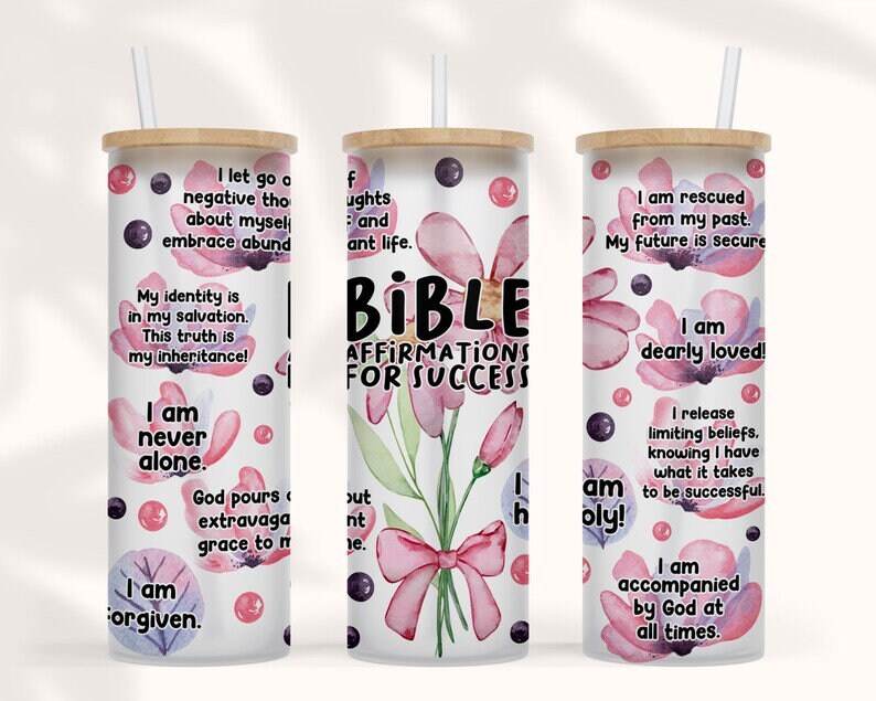 Bible Affirmation Tumbler, 25oz Clear or Frosted Tumbler, Tumbler, Christian Tumbler, Personalized gift, Custom gift, Glass Tumbler