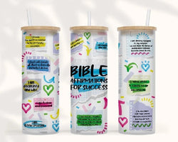 Bible Affirmation Tumbler, 25oz Clear or Frosted Tumbler, Tumbler, Christian Tumbler, Personalized gift, Custom gift, Glass Tumbler