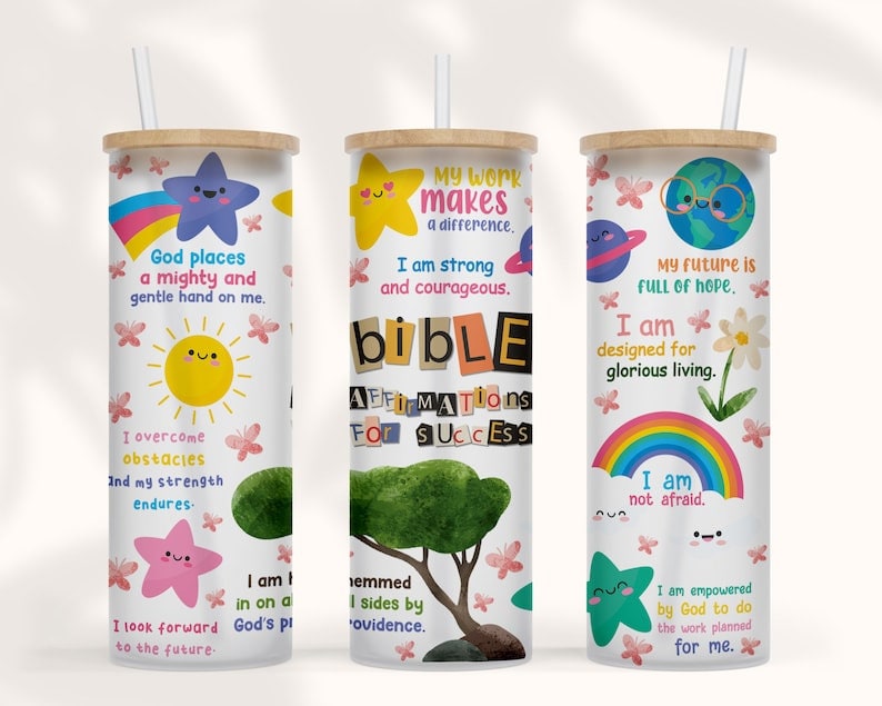 Bible Affirmation Tumbler, 25oz Clear or Frosted Tumbler, Tumbler, Christian Tumbler, Personalized gift, Custom gift, Glass Tumbler