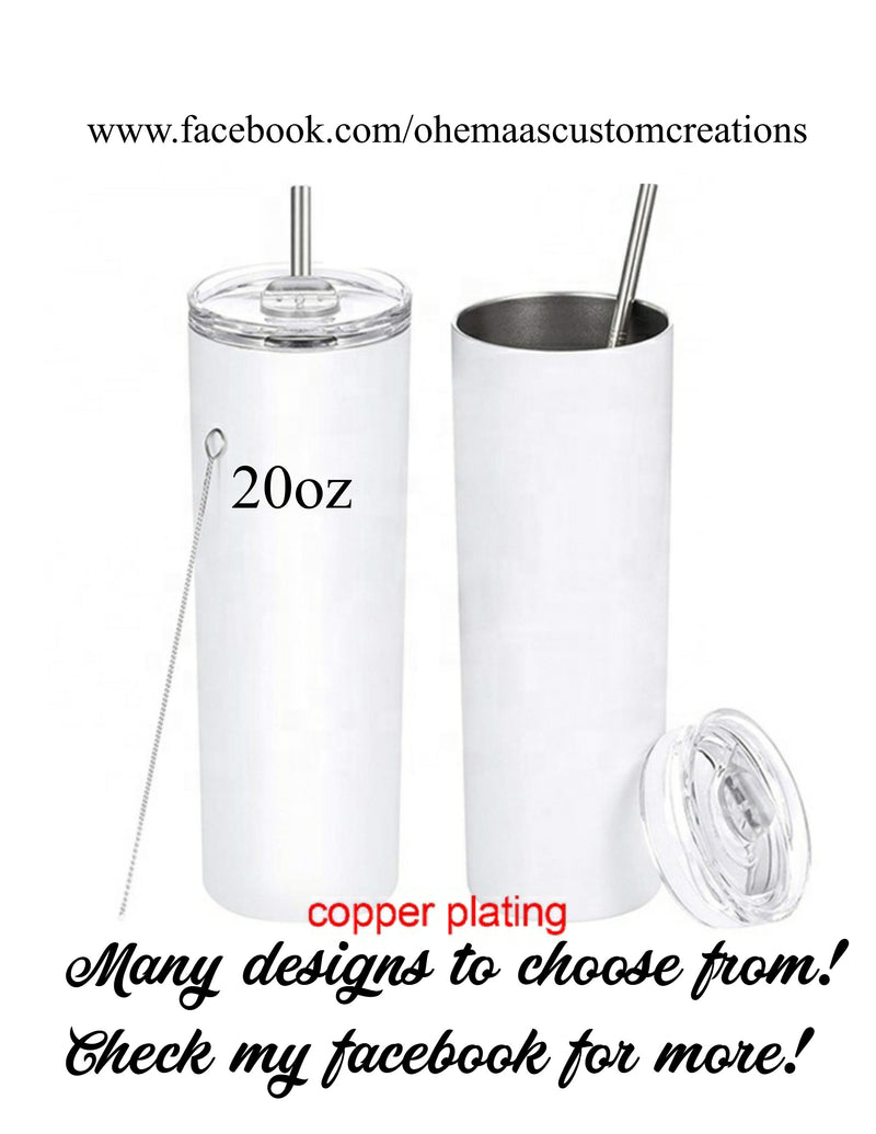 20 oz Skinny Tumbler, Black Princess, Tumbler, Inspirational Tumbler, Silver Tumbler