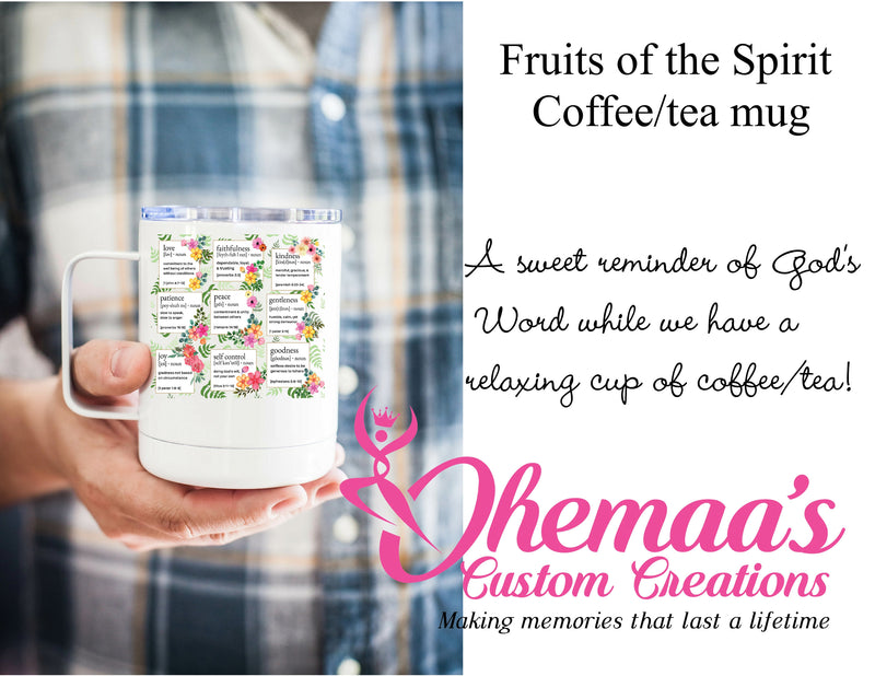 Fruits of the Spirit, Stainless Steel Coffee Mug with Lid - Double Walled Stainless Steel Mug | Coffee Mug